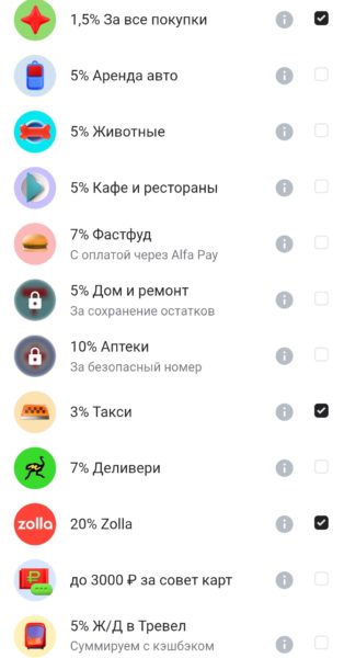 категории кэшбэка в Альфа банке на март